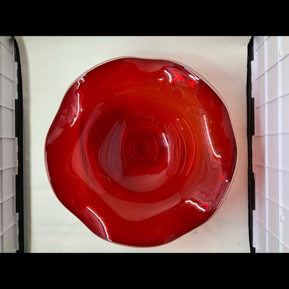 Ruby Red Glass Ruffled Pedestal Bowl / Compote - Picture 2 of 4